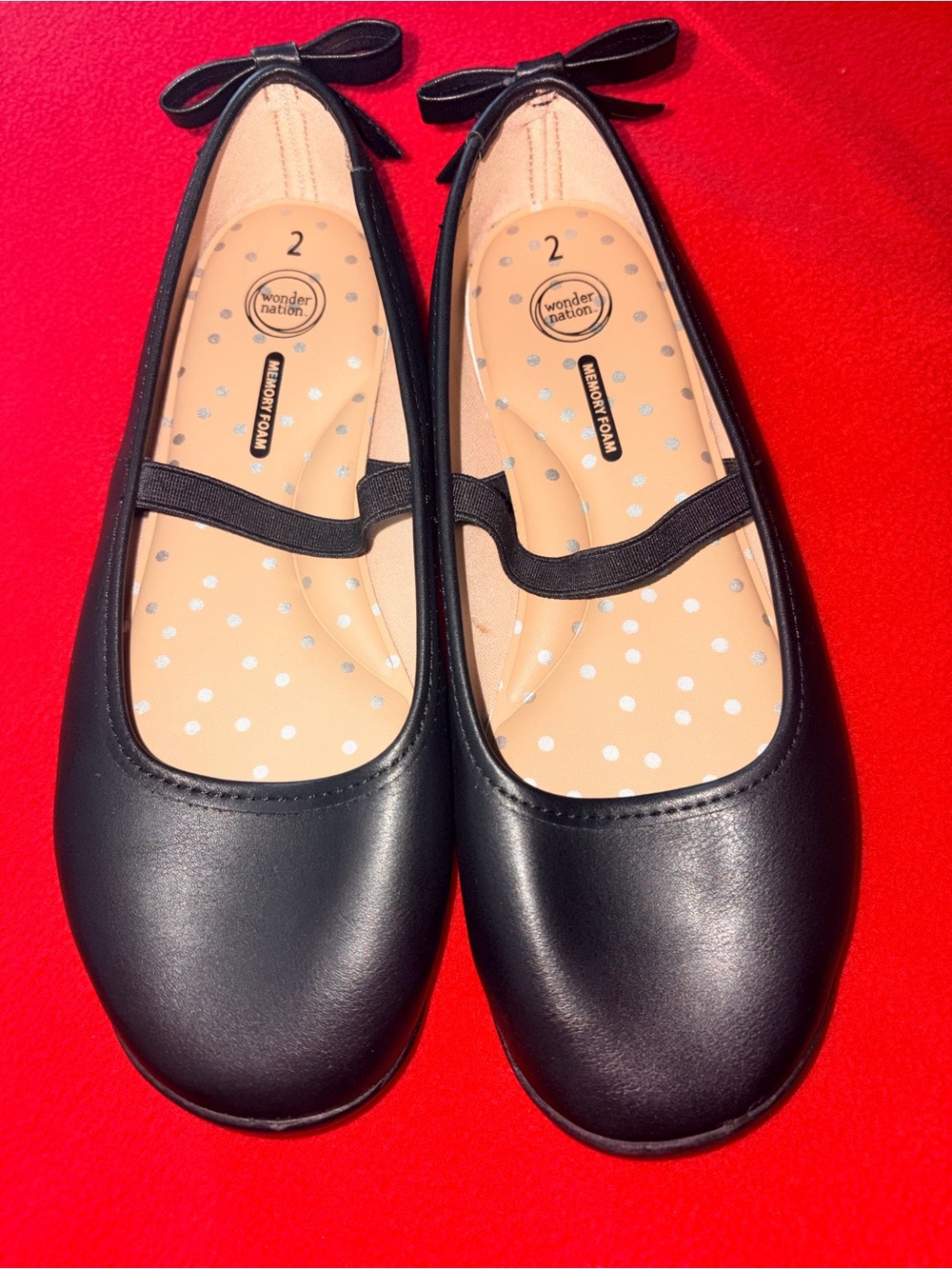wonder nation Black Elastic-Strap Ballet Flats with Bow